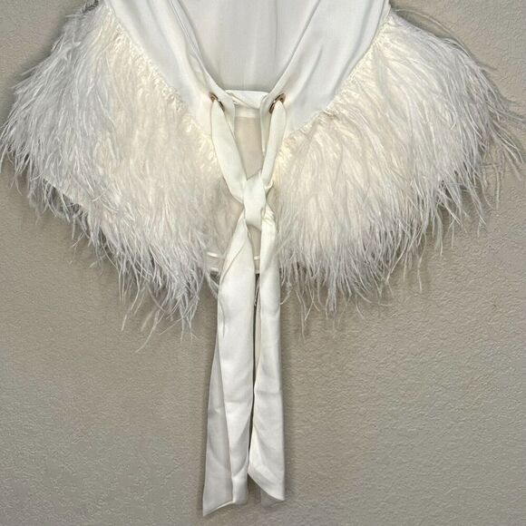 Ramy Brook NEW $365 White Danni Mock Neck Feather Blouse Top Size Medium - Picture 9 of 9